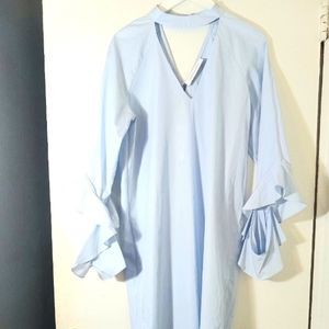 NEW KIMORA LEE SIMMONS BLUE COTTON DRESSWITH RUFFLE SLEEVES DETAILS